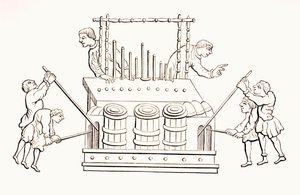 Bælgeorgel fra det 12. århundrede med to tangenter, fra 